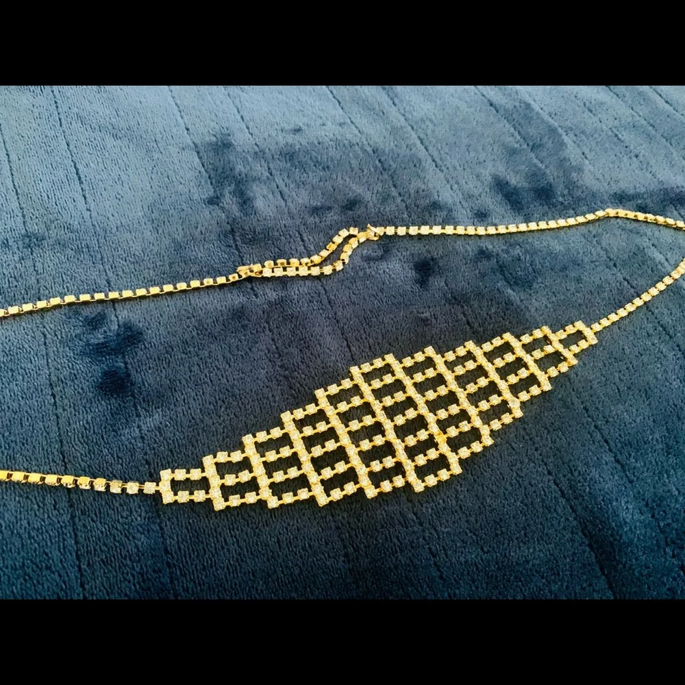 Vintage rhinestone chain belt 24” - 35” silver